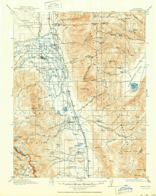 Historic 1913 Bishop California 30'x30' Topo Map Image