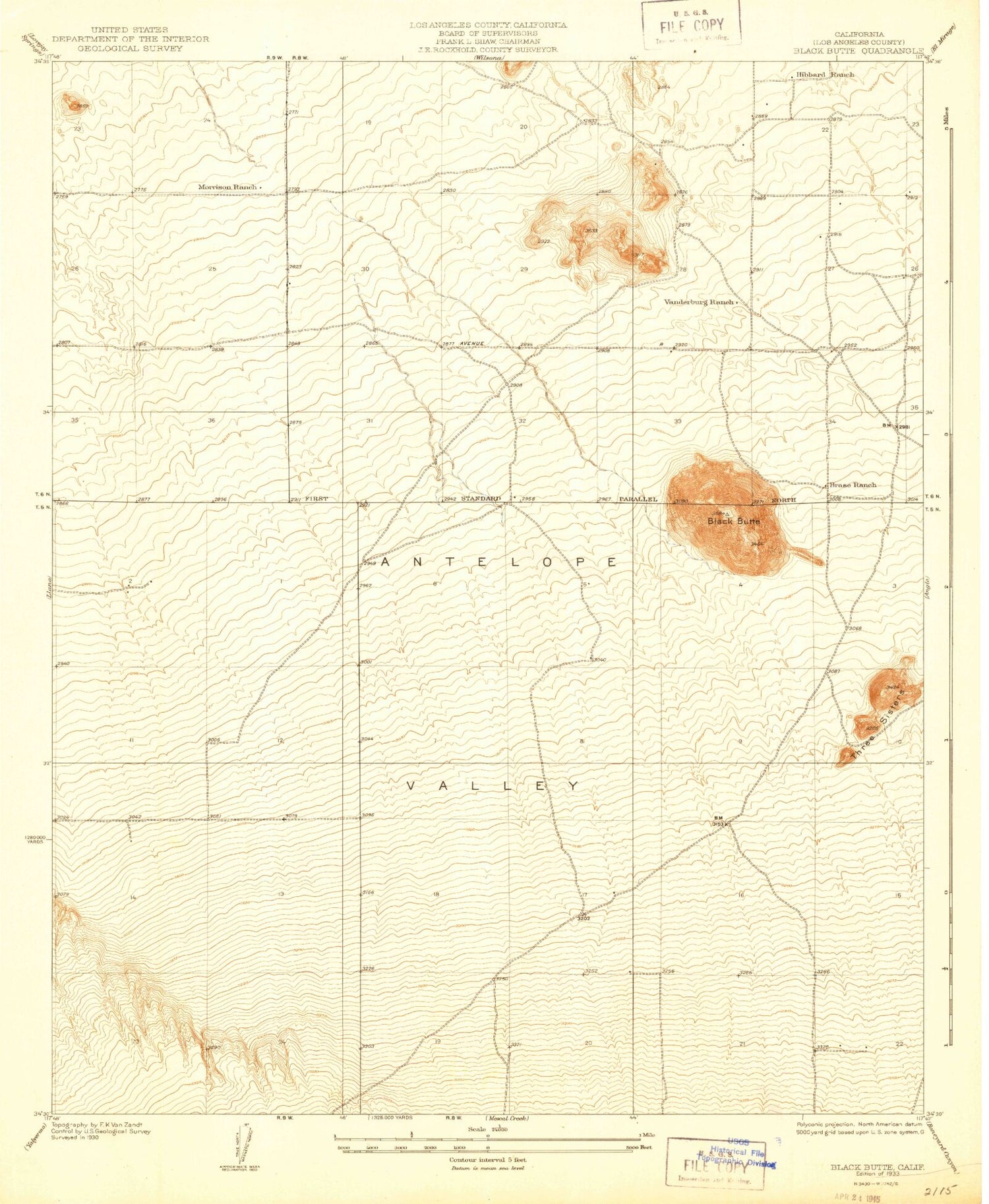 Classic USGS Black Butte California 7.5'x7.5' Topo Map Image