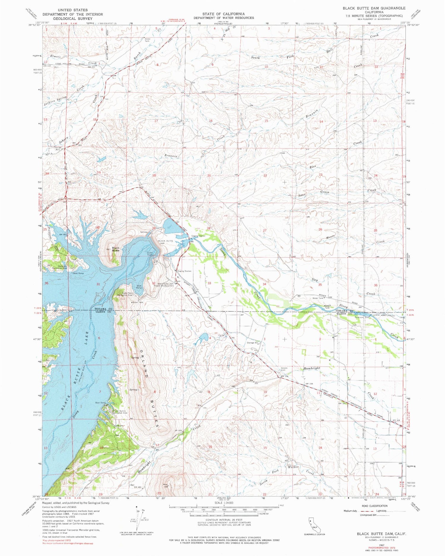 Classic USGS Black Butte Dam California 7.5'x7.5' Topo Map Image