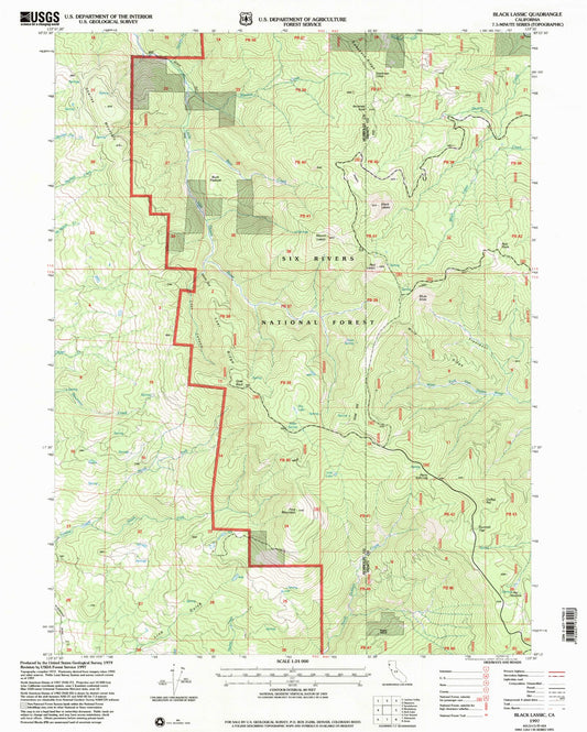 Classic USGS Black Lassic California 7.5'x7.5' Topo Map Image