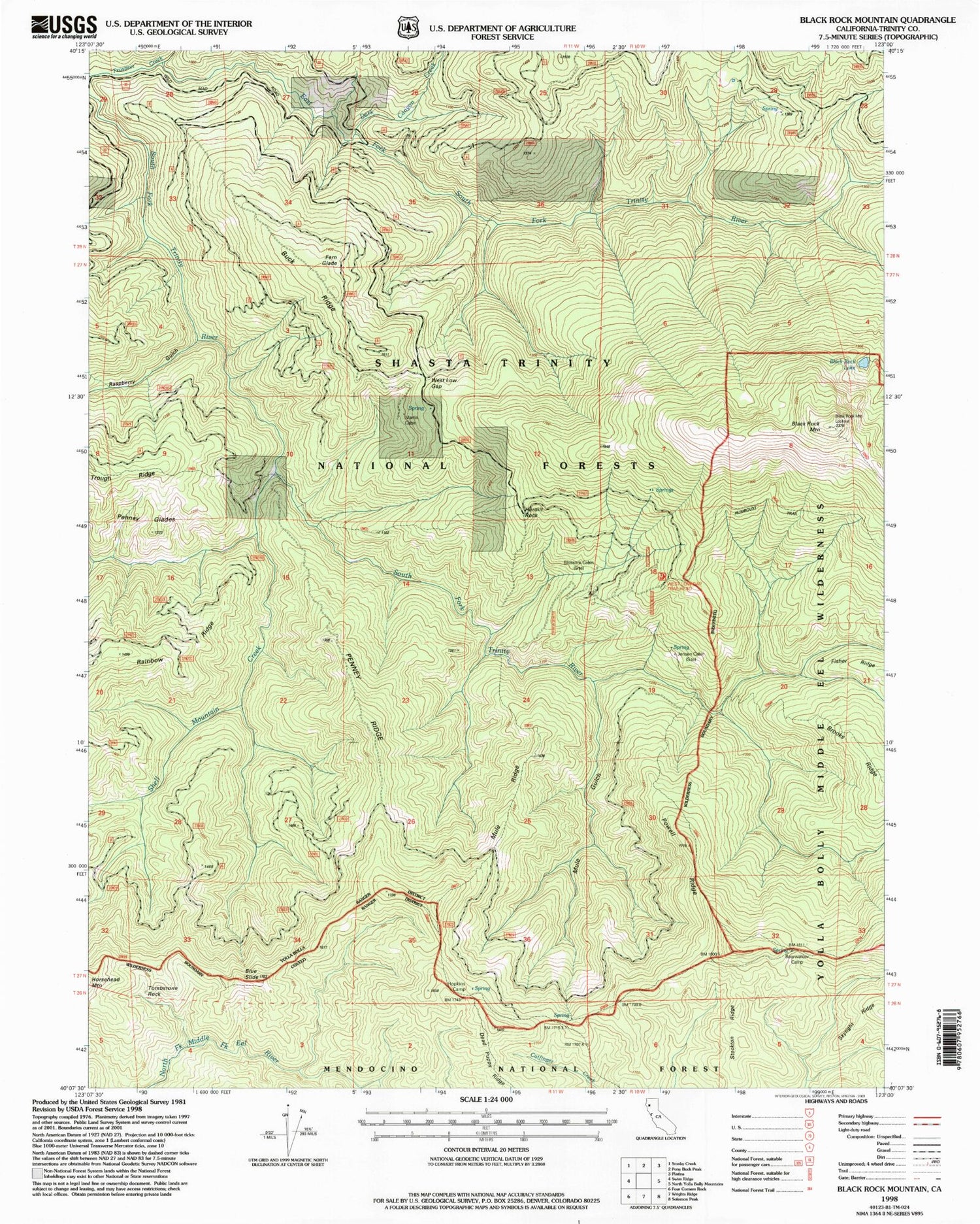 Classic USGS Black Rock Mountain California 7.5'x7.5' Topo Map Image