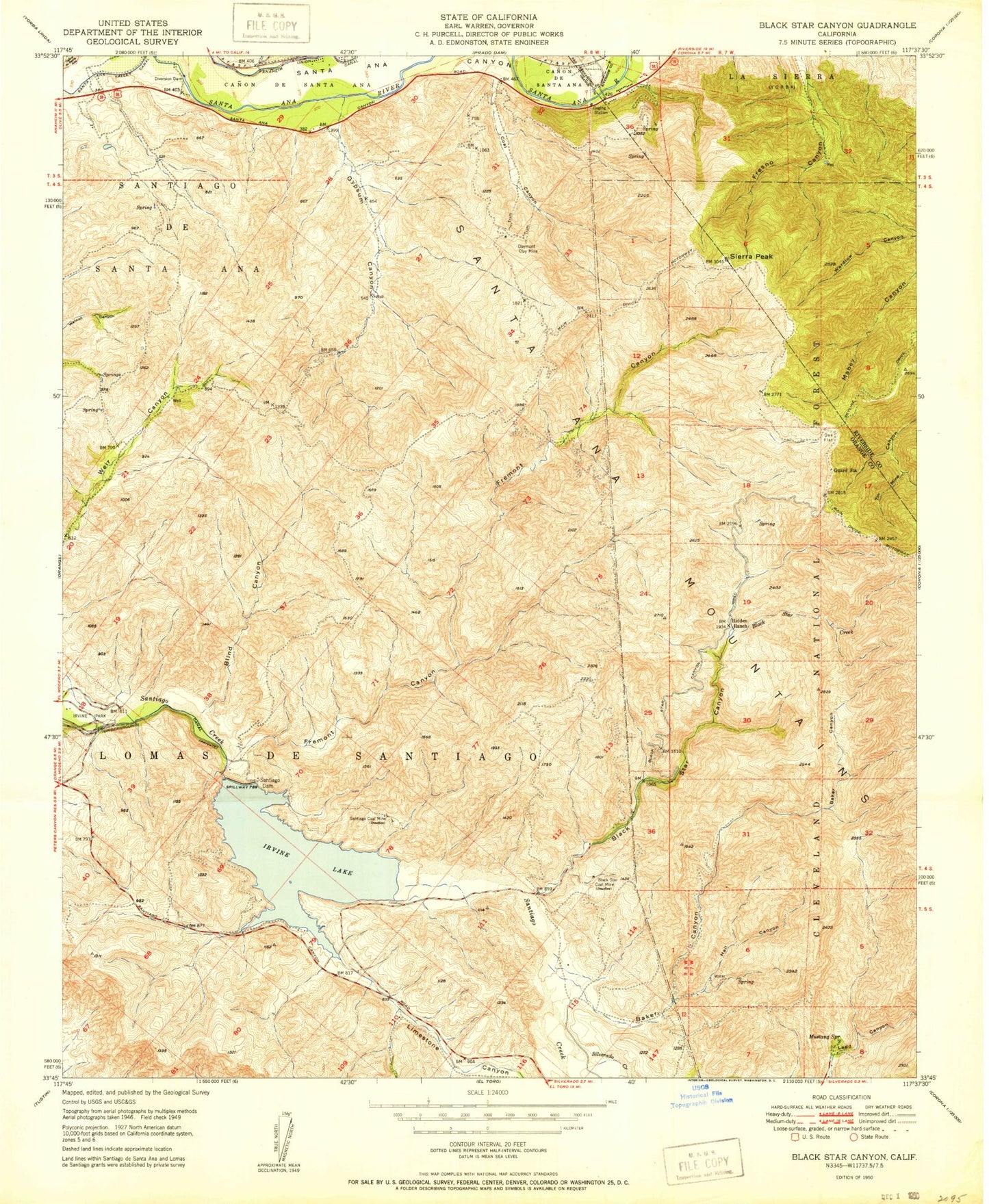 Classic USGS Black Star Canyon California 7.5'x7.5' Topo Map Image