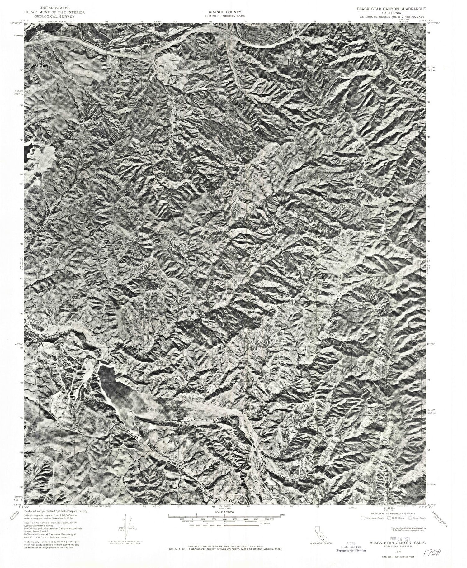 Classic USGS Black Star Canyon California 7.5'x7.5' Topo Map Image