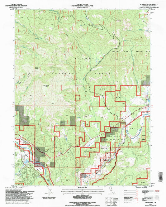Classic USGS Blairsden California 7.5'x7.5' Topo Map Image