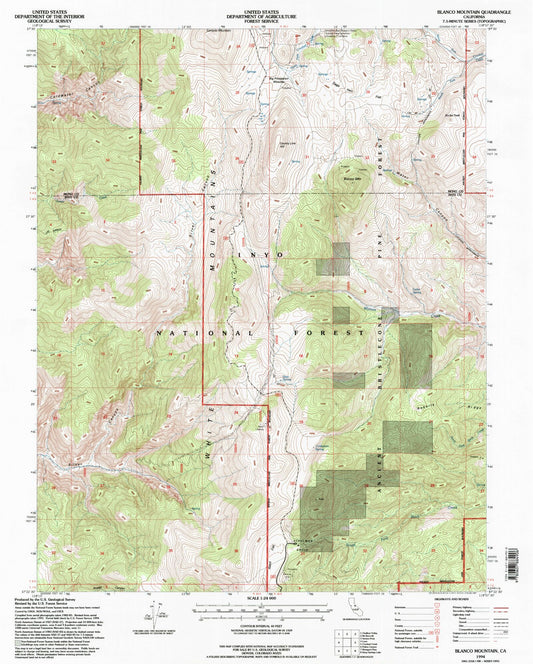 Classic USGS Blanco Mountain California 7.5'x7.5' Topo Map Image