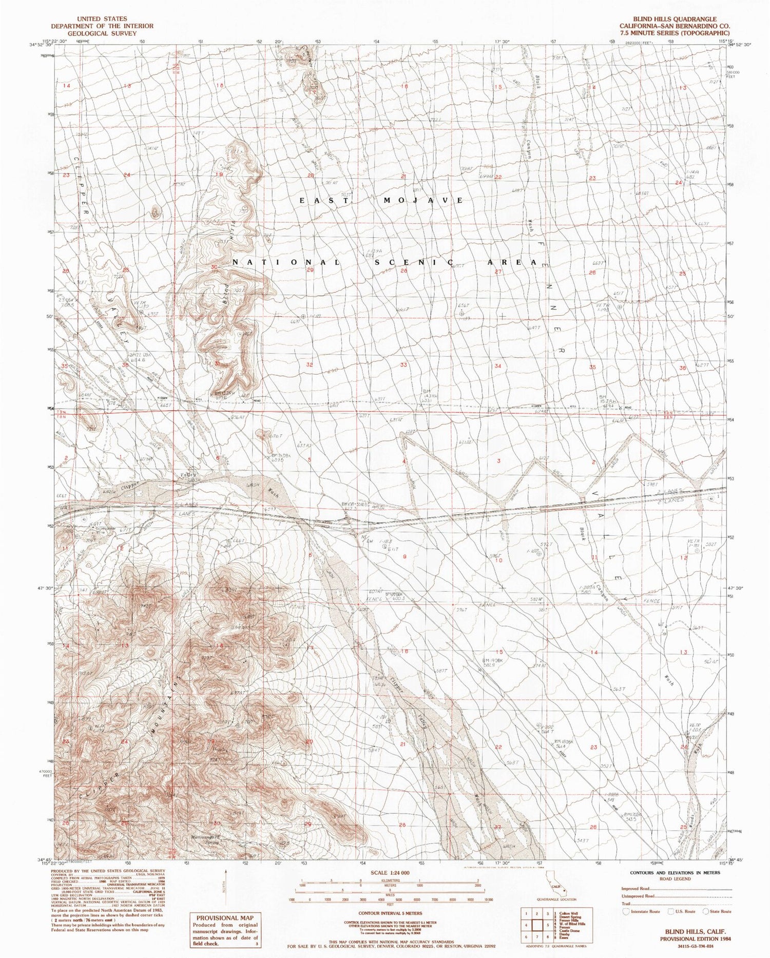 Classic USGS Blind Hills California 7.5'x7.5' Topo Map Image