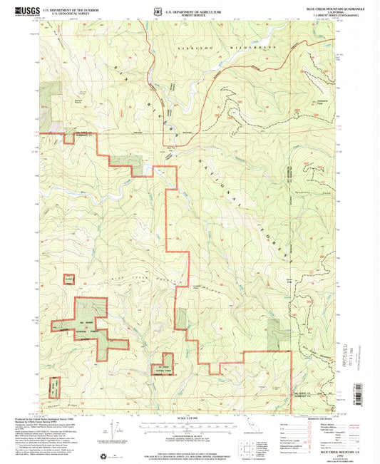 Classic USGS Blue Creek Mountain California 7.5'x7.5' Topo Map Image
