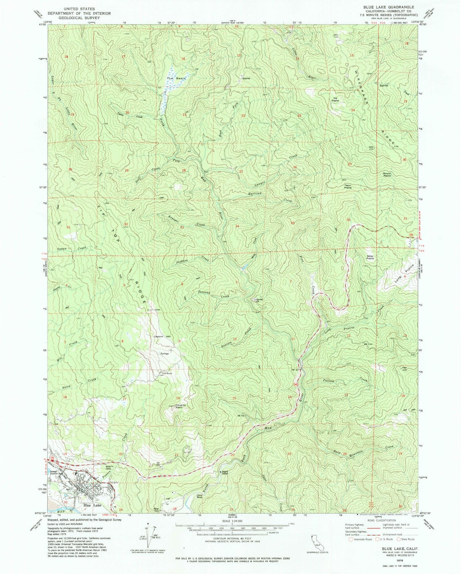 Classic USGS Blue Lake California 7.5'x7.5' Topo Map Image