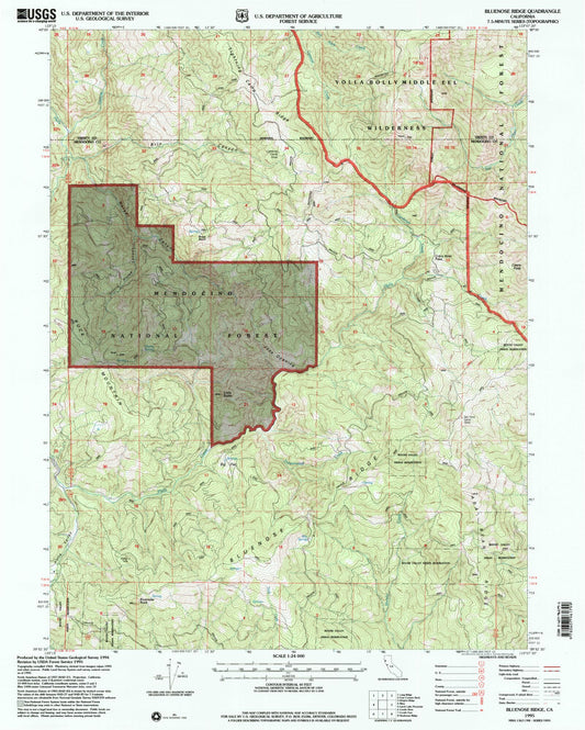 Classic USGS Bluenose Ridge California 7.5'x7.5' Topo Map Image