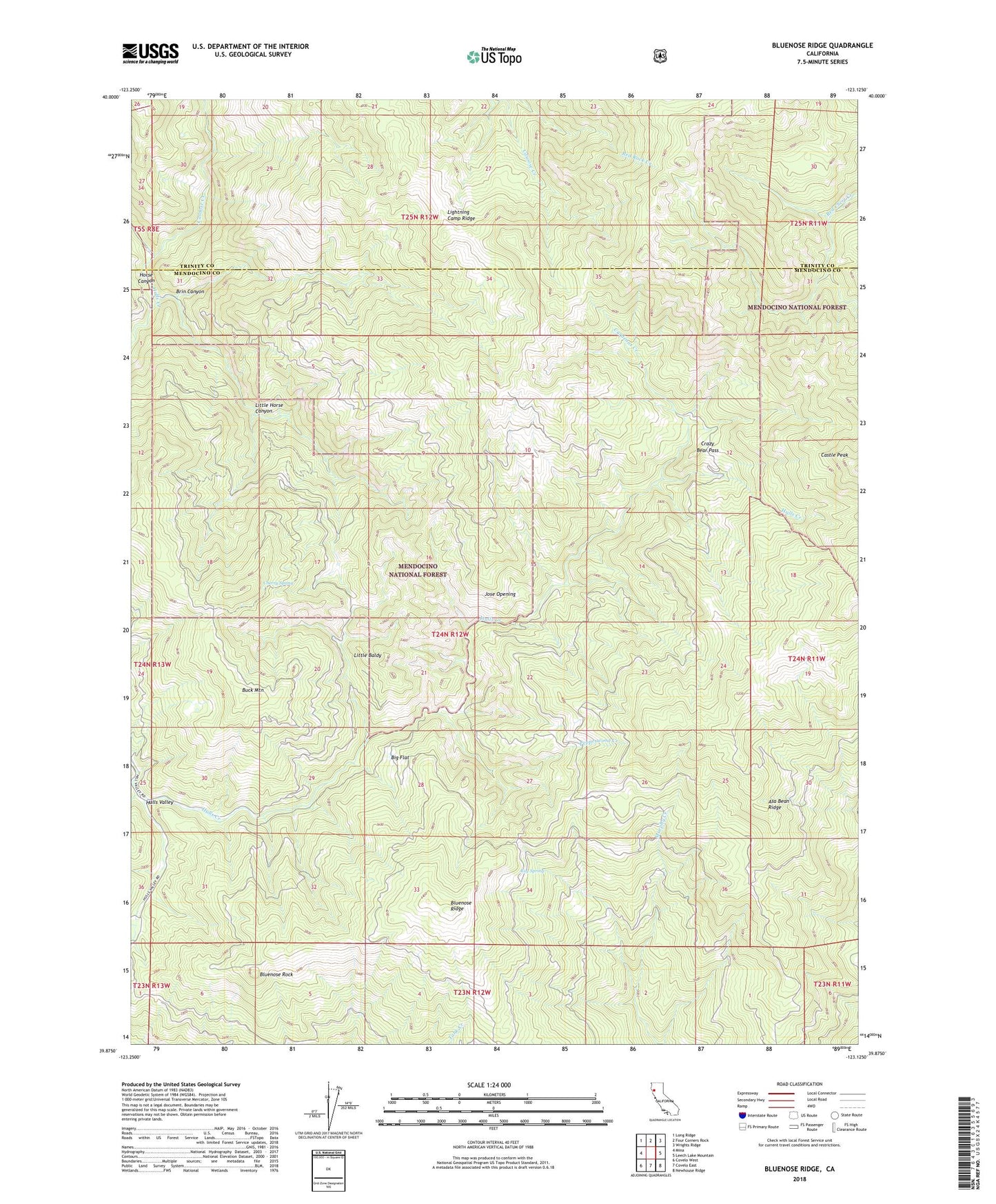 Bluenose Ridge California US Topo Map Image
