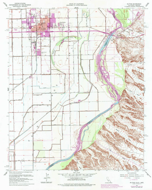 Classic USGS Blythe California 7.5'x7.5' Topo Map Image