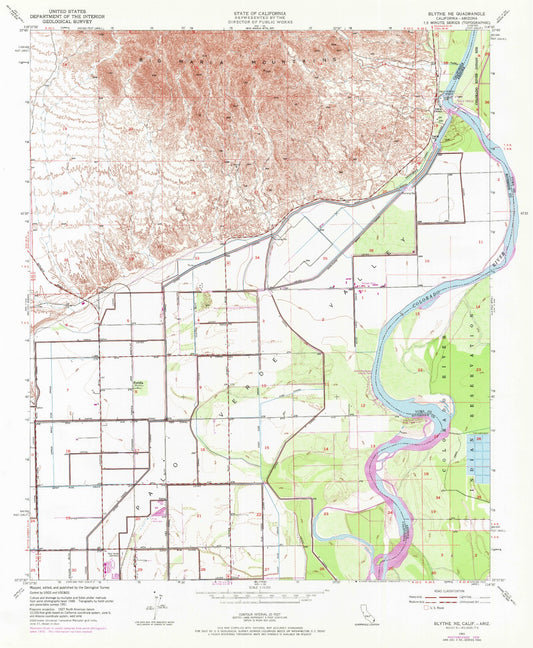 Classic USGS Blythe NE California 7.5'x7.5' Topo Map Image