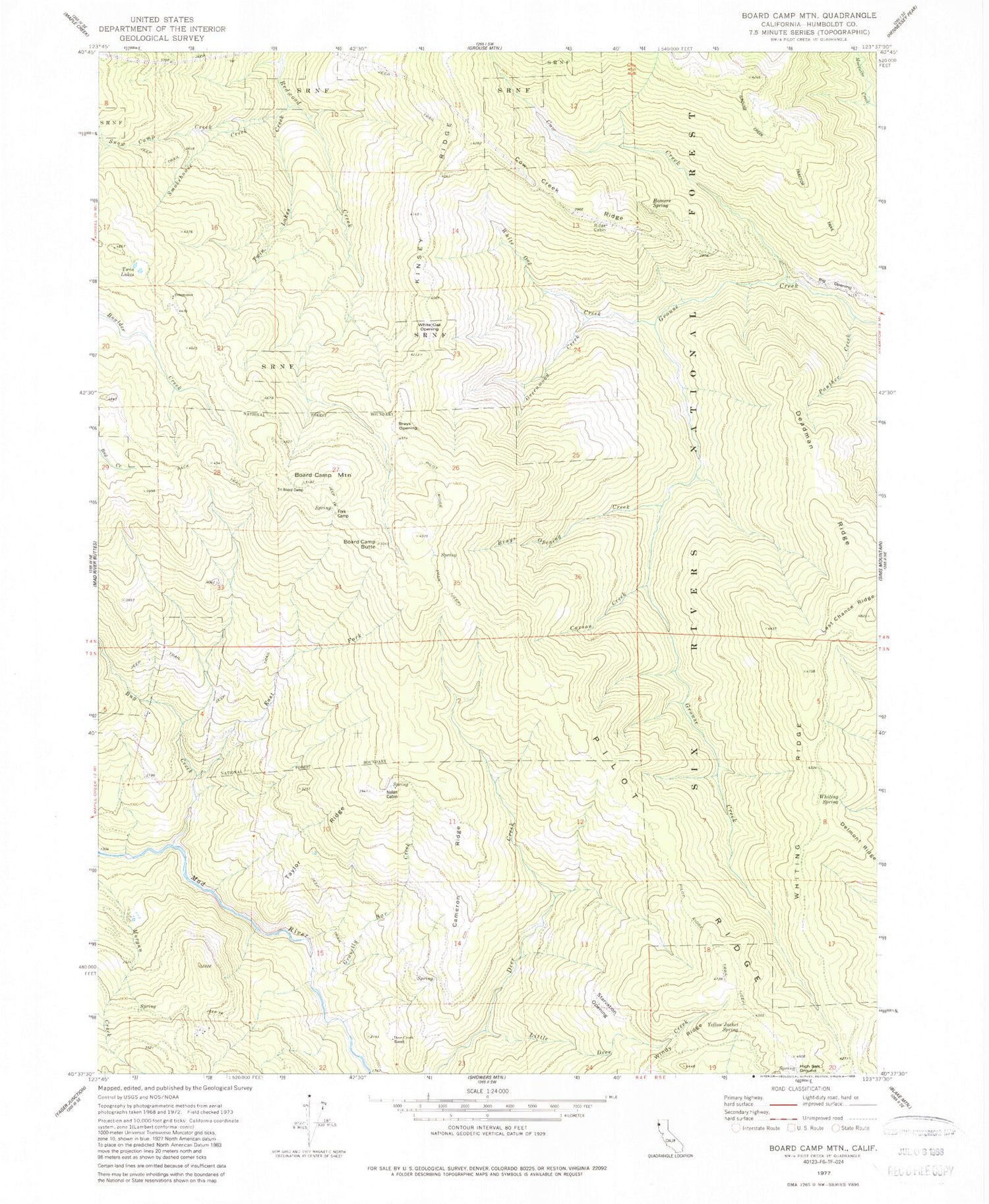 Classic USGS Board Camp Mountain California 7.5'x7.5' Topo Map Image