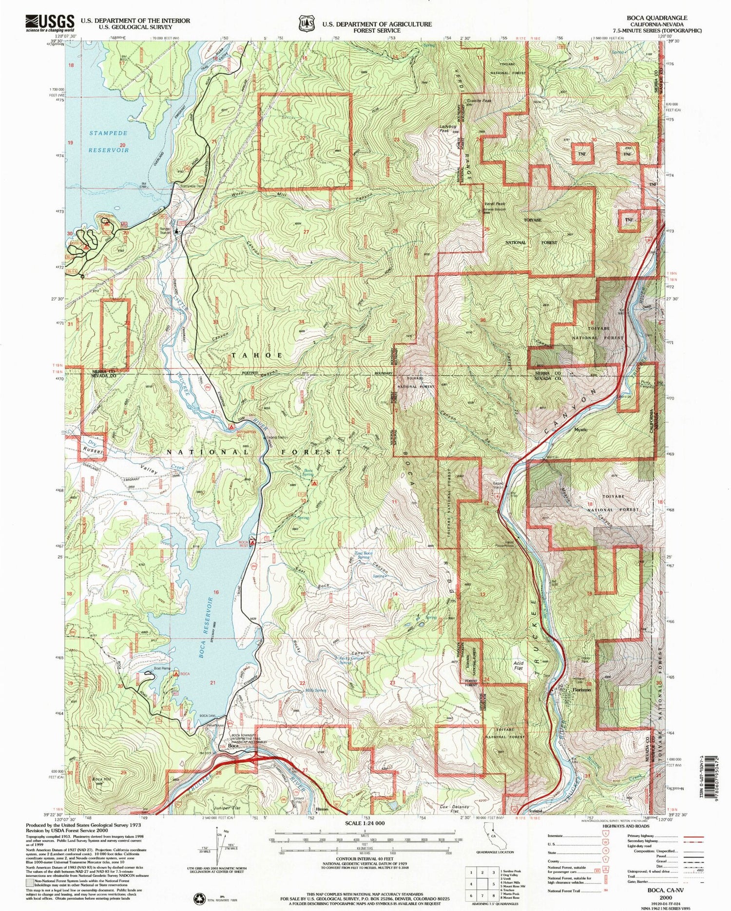 Classic USGS Boca California 7.5'x7.5' Topo Map Image
