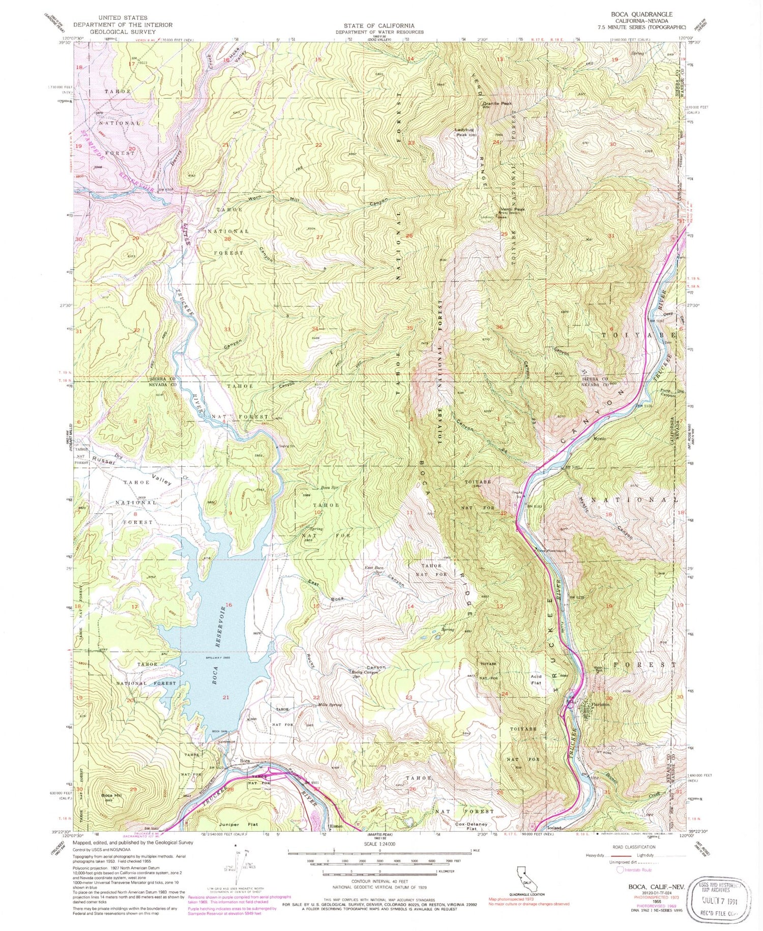 Classic USGS Boca California 7.5'x7.5' Topo Map Image