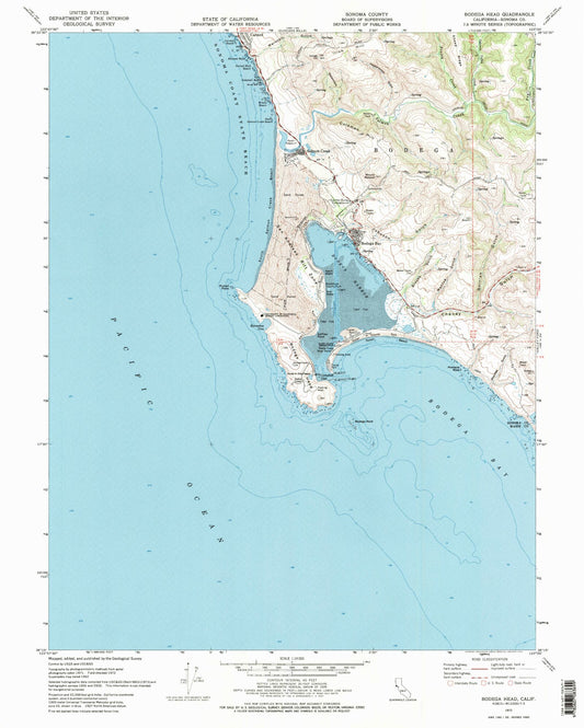 Classic USGS Bodega Head California 7.5'x7.5' Topo Map Image