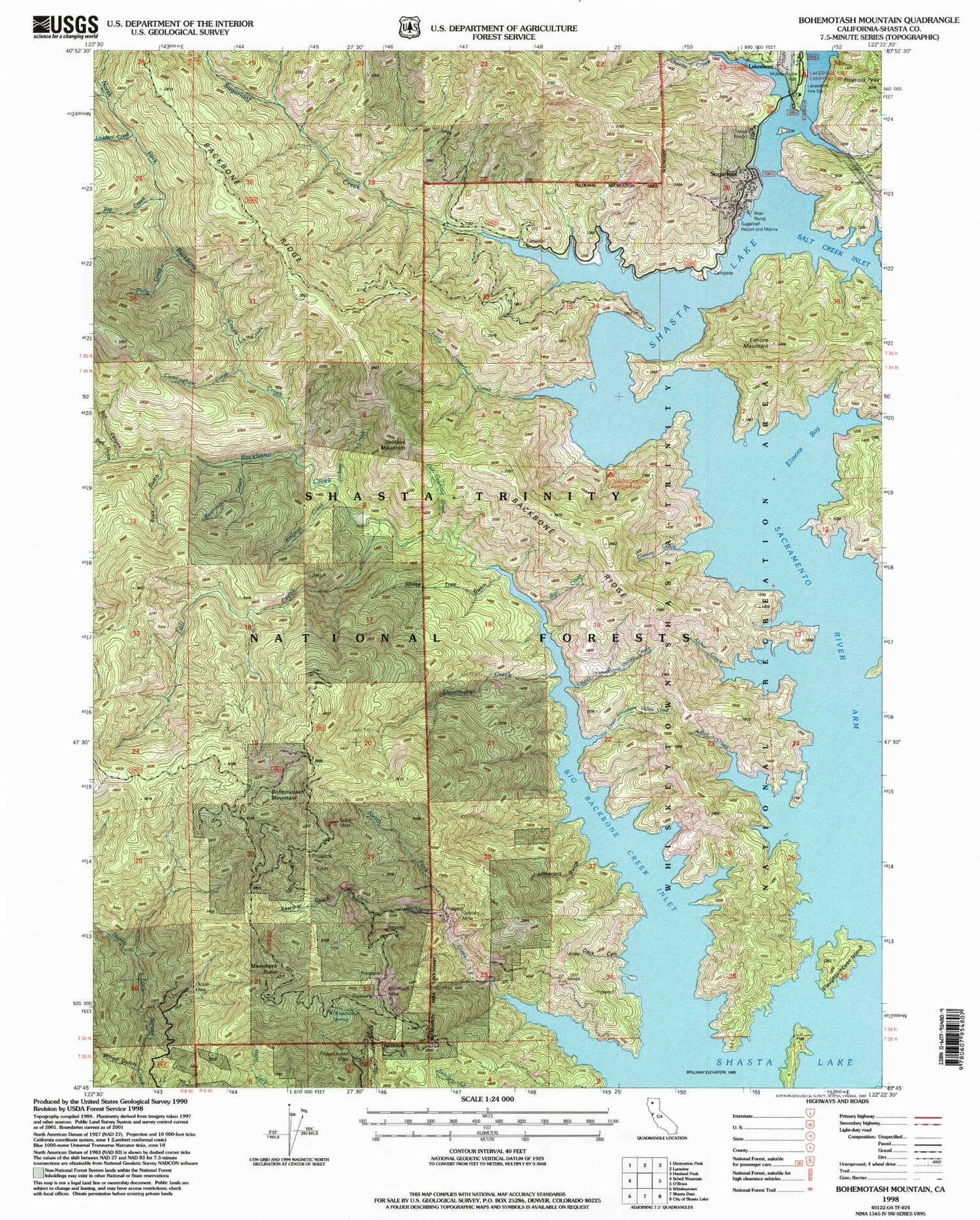 Classic USGS Bohemotash Mountain California 7.5'x7.5' Topo Map Image