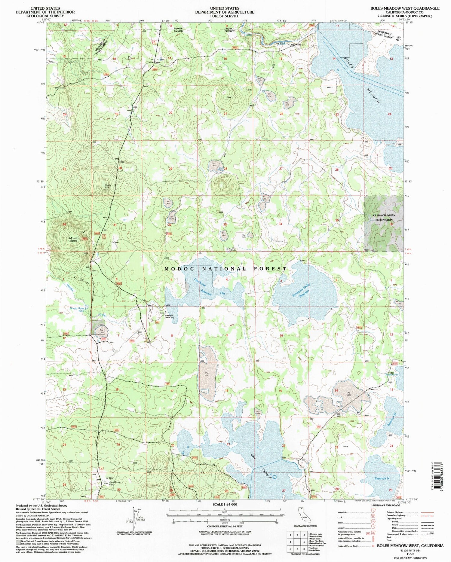 Classic USGS Boles Meadow West California 7.5'x7.5' Topo Map Image