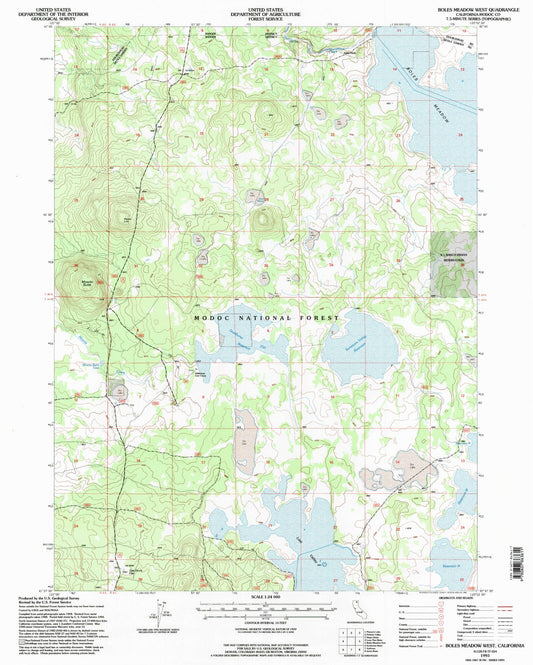 Classic USGS Boles Meadow West California 7.5'x7.5' Topo Map Image