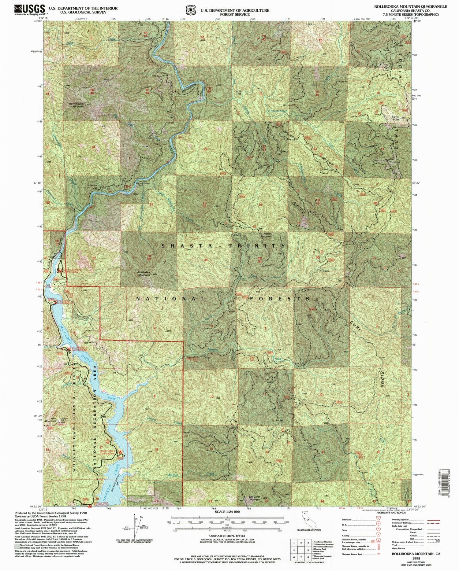 Classic USGS Bollibokka Mountain California 7.5'x7.5' Topo Map Image