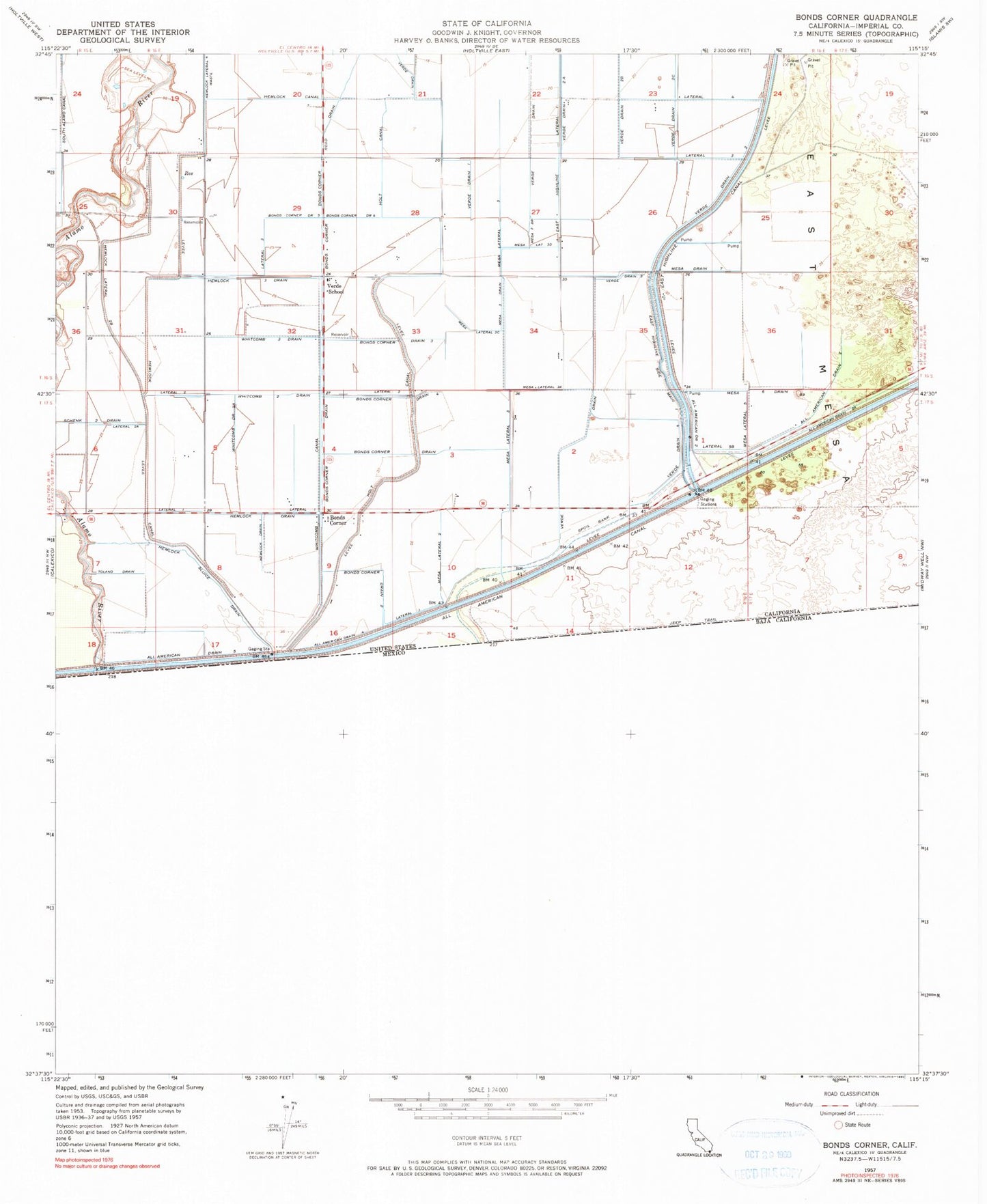 Classic USGS Bonds Corner California 7.5'x7.5' Topo Map Image