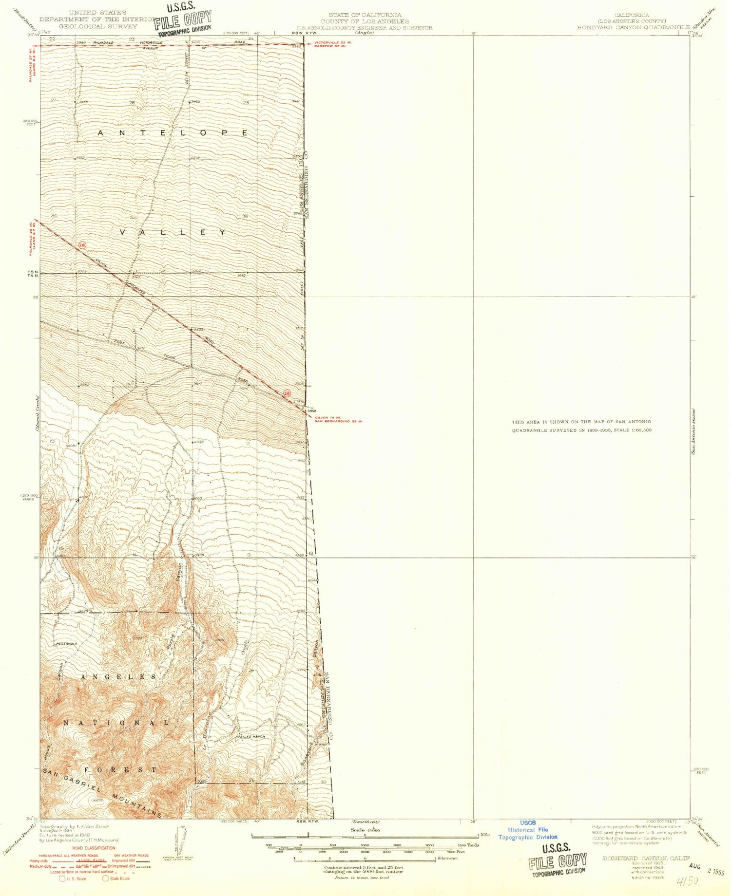Classic USGS Boneyard Canyon California 7.5'x7.5' Topo Map Image