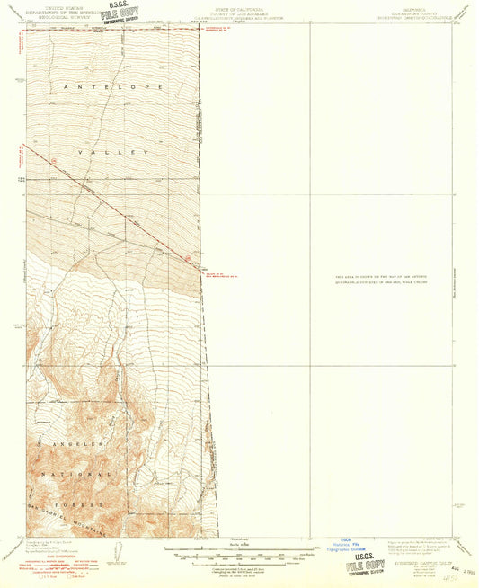 Classic USGS Boneyard Canyon California 7.5'x7.5' Topo Map Image