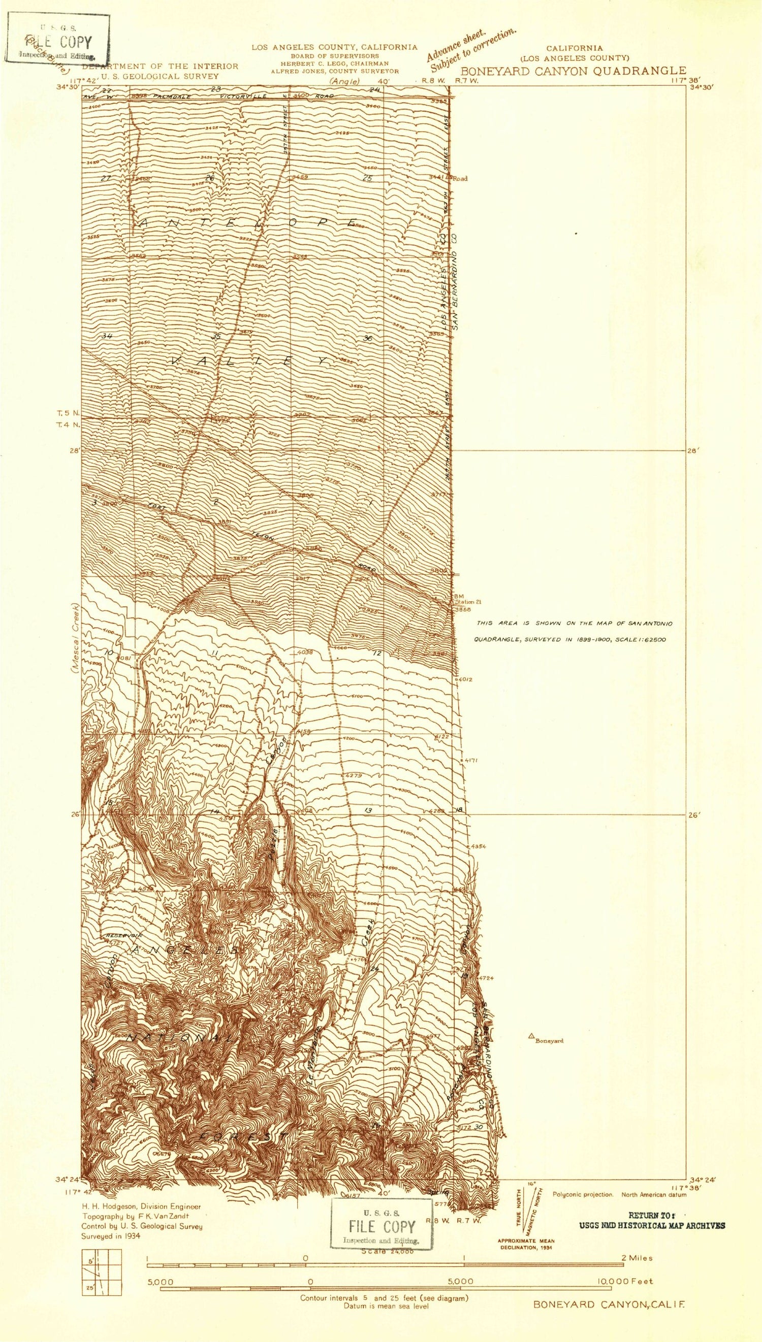 Classic USGS Boneyard Canyon California 7.5'x7.5' Topo Map Image
