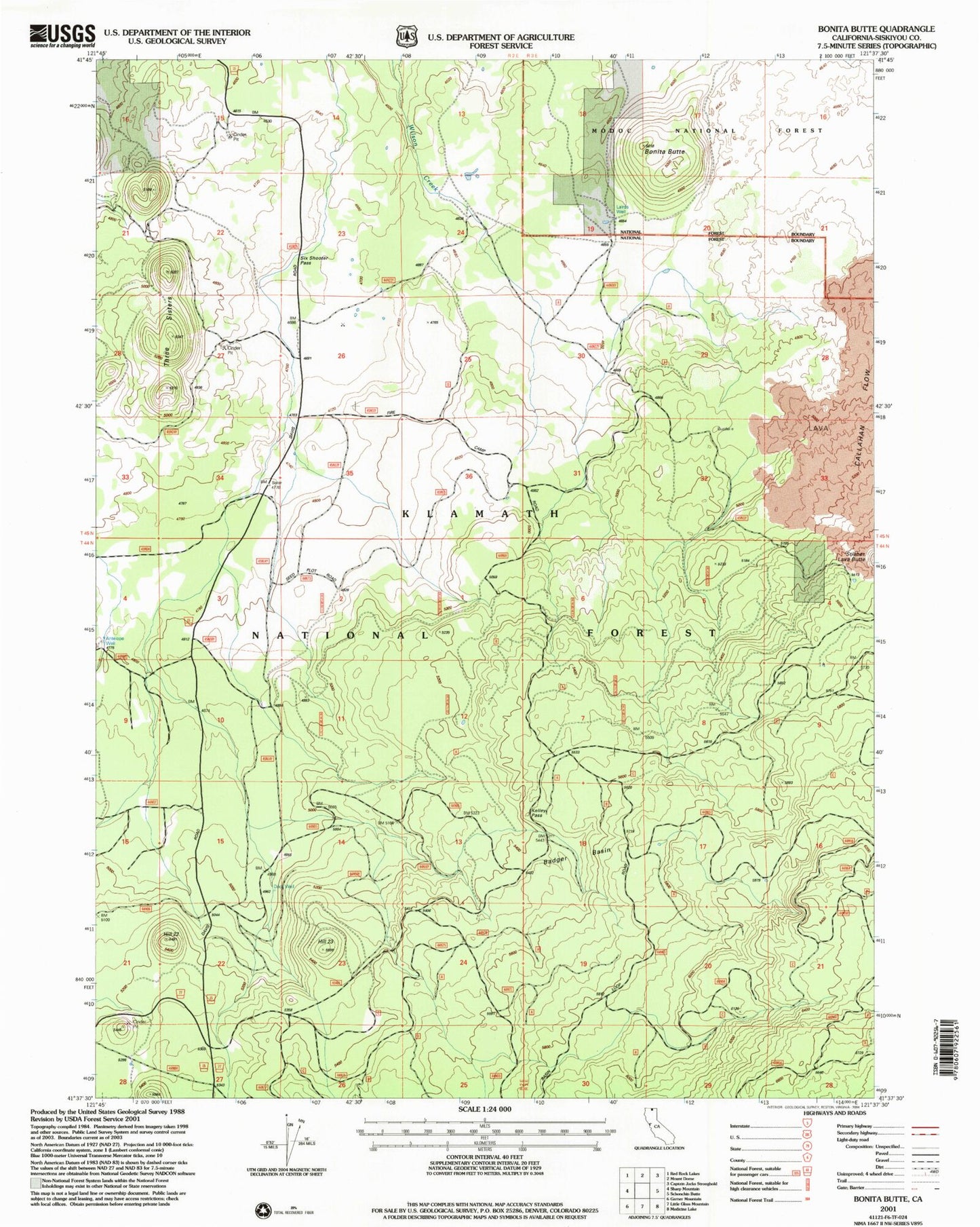 Classic USGS Bonita Butte California 7.5'x7.5' Topo Map Image