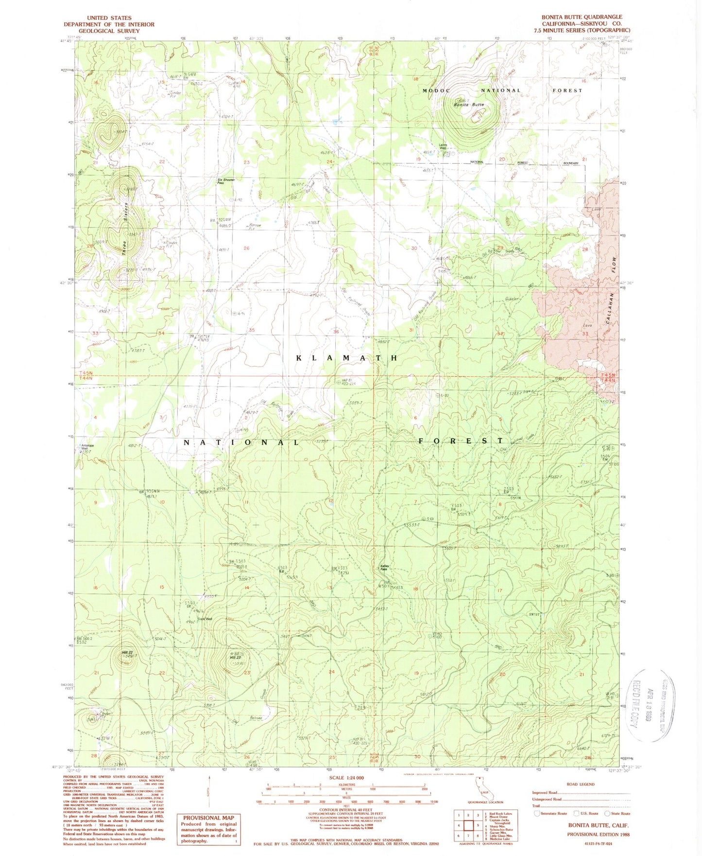 Classic USGS Bonita Butte California 7.5'x7.5' Topo Map Image