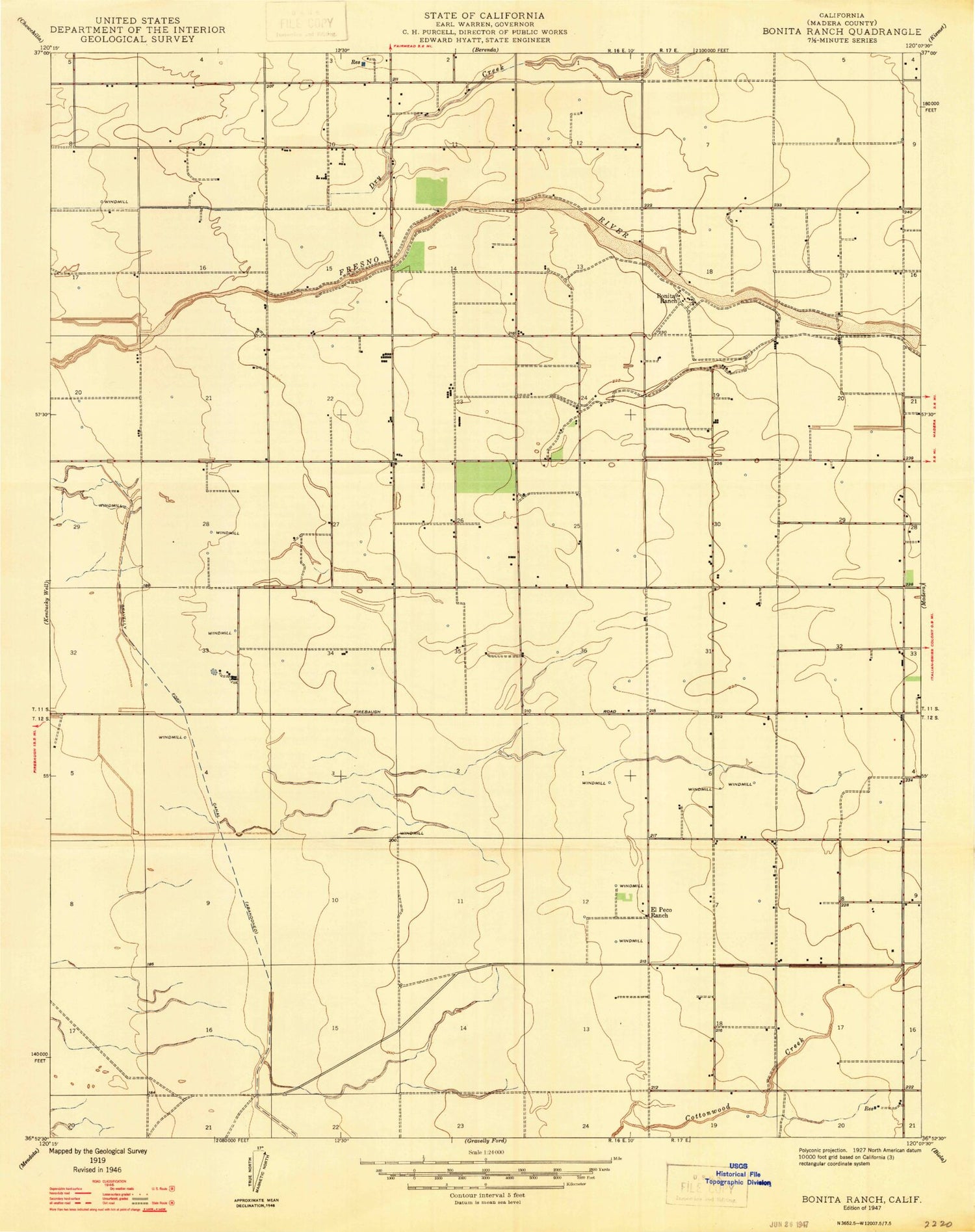 Classic USGS Bonita Ranch California 7.5'x7.5' Topo Map Image