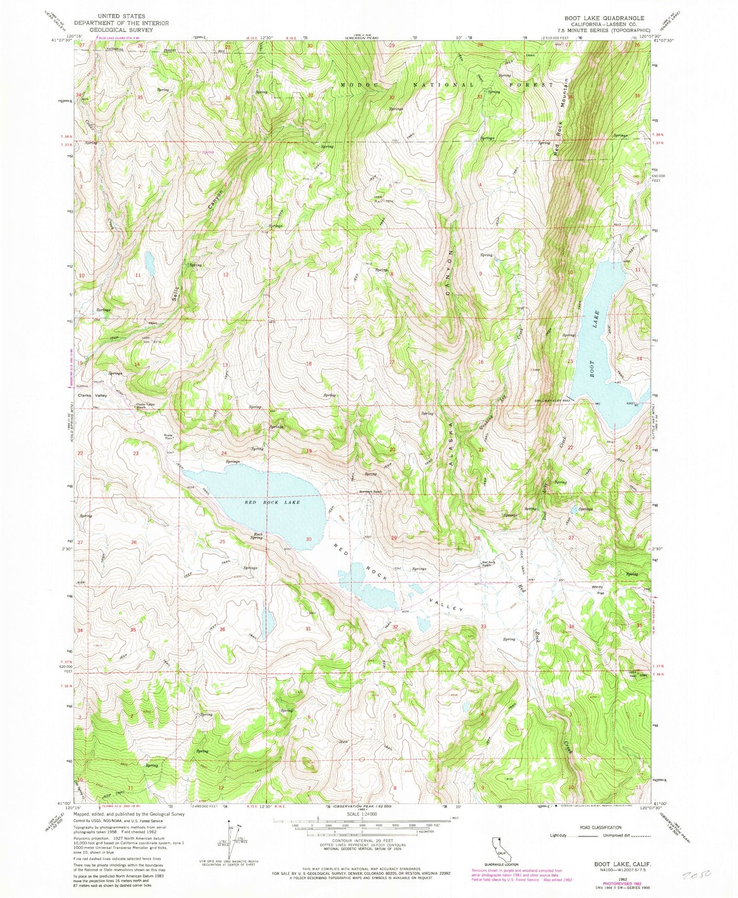 Classic USGS Boot Lake California 7.5'x7.5' Topo Map Image