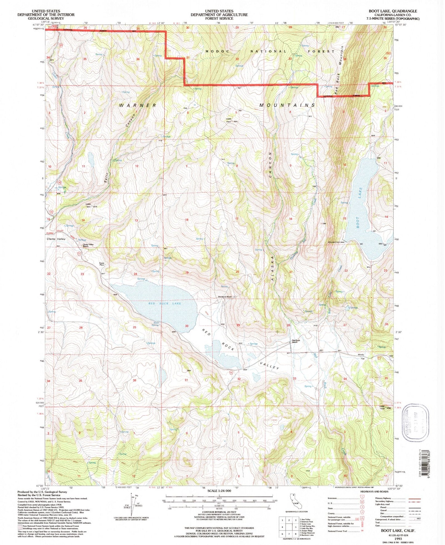 Classic USGS Boot Lake California 7.5'x7.5' Topo Map Image