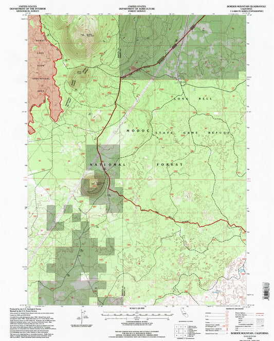 Classic USGS Border Mountain California 7.5'x7.5' Topo Map Image