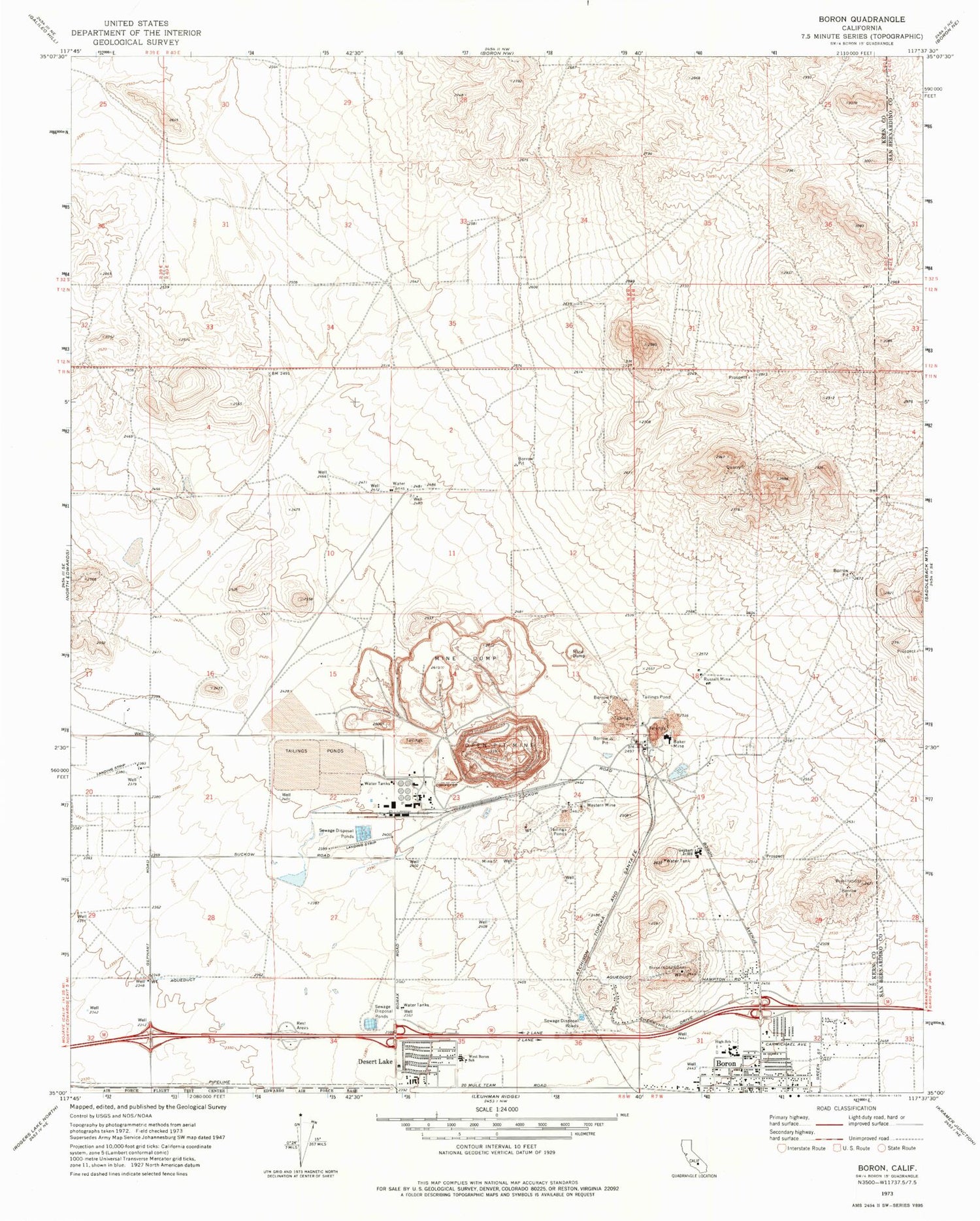 Classic USGS Boron California 7.5'x7.5' Topo Map Image