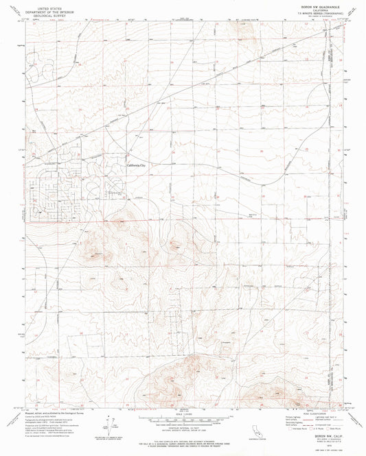 Classic USGS Boron NW California 7.5'x7.5' Topo Map Image