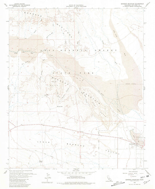 Classic USGS Borrego Mountain California 7.5'x7.5' Topo Map Image