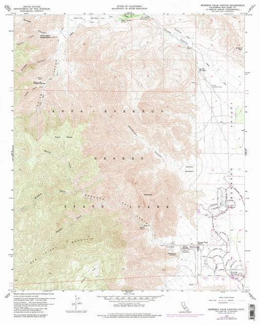 Classic USGS Borrego Palm Canyon California 7.5'x7.5' Topo Map Image