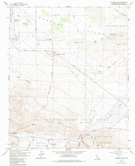 Classic USGS Borrego Sink California 7.5'x7.5' Topo Map Image