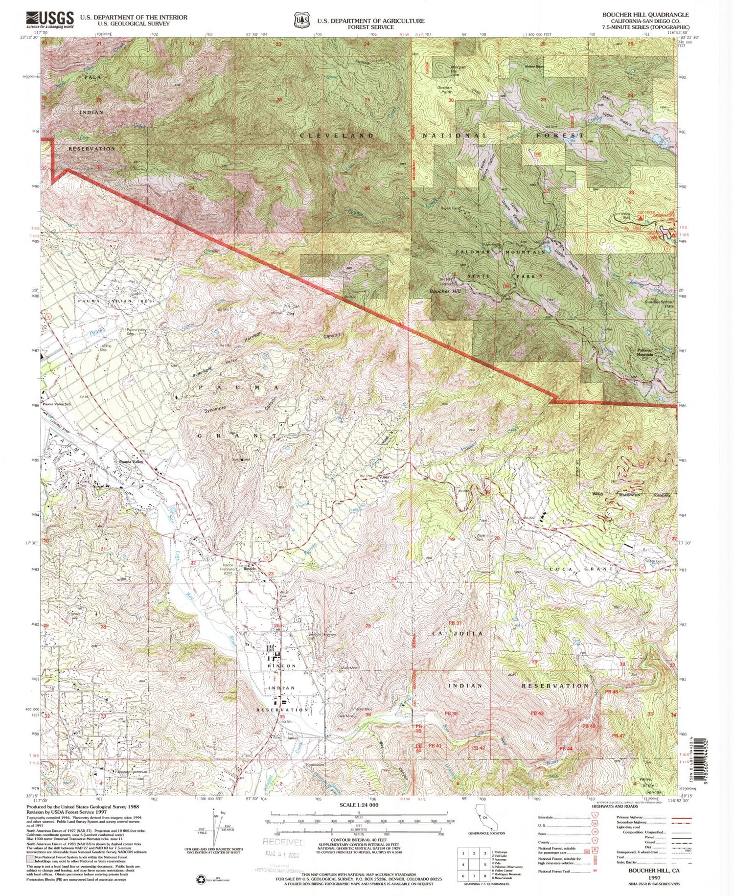 Classic USGS Boucher Hill California 7.5'x7.5' Topo Map Image