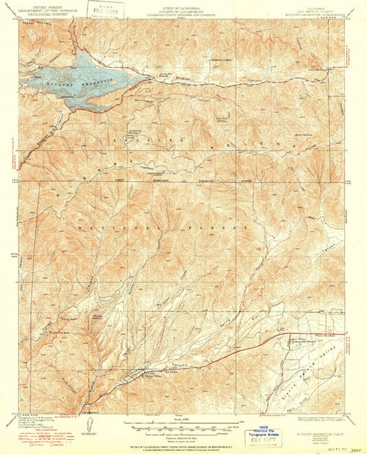 Classic USGS Bouquet Reservoir California 7.5'x7.5' Topo Map Image