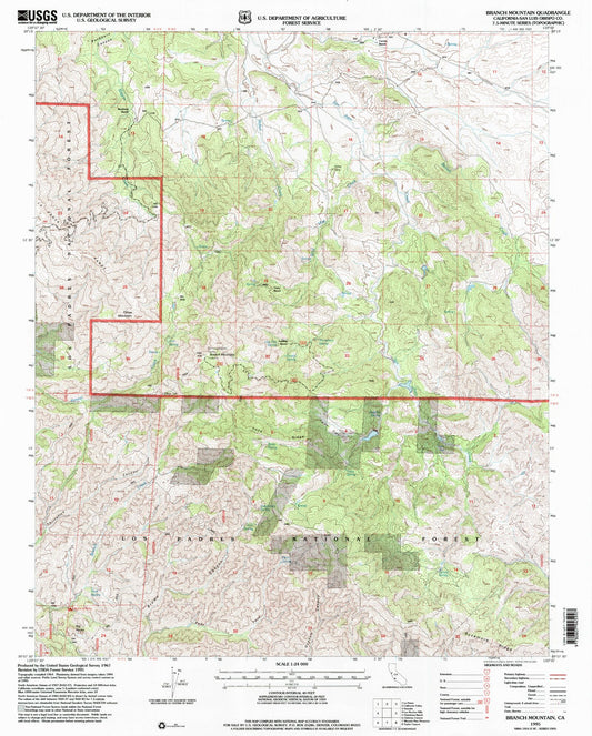 Classic USGS Branch Mountain California 7.5'x7.5' Topo Map Image