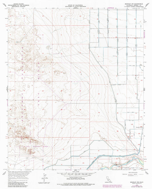 Classic USGS Brawley NW California 7.5'x7.5' Topo Map Image