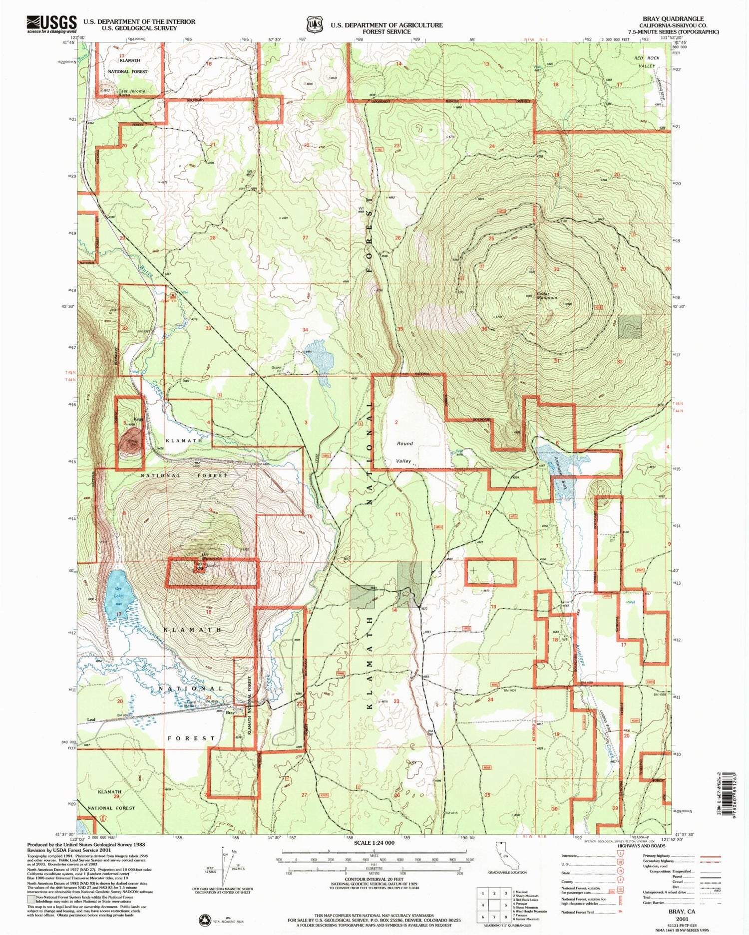 Classic USGS Bray California 7.5'x7.5' Topo Map Image