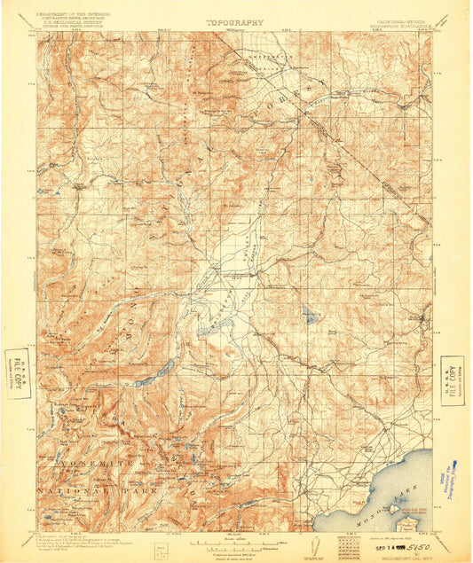 Historic 1920 Bridgeport California 30'x30' Topo Map Image