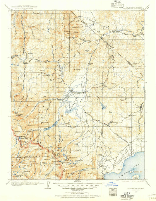 Historic 1909 Bridgeport California 30'x30' Topo Map Image