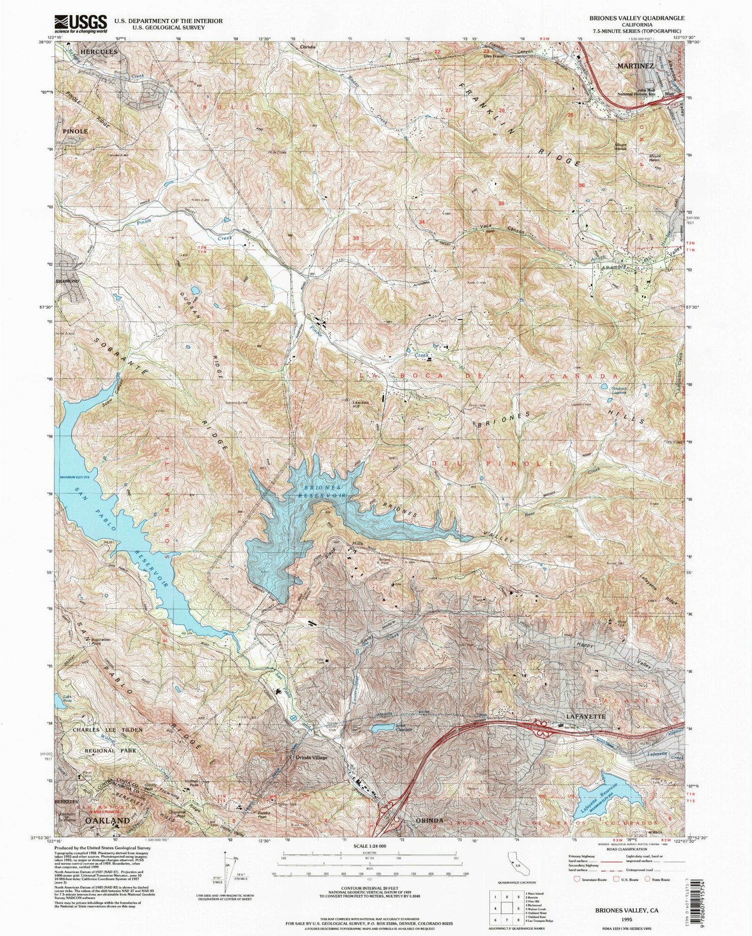 Classic USGS Briones Valley California 7.5'x7.5' Topo Map Image