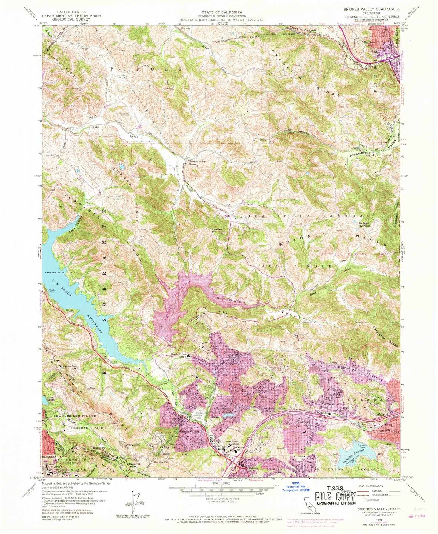 Classic USGS Briones Valley California 7.5'x7.5' Topo Map Image
