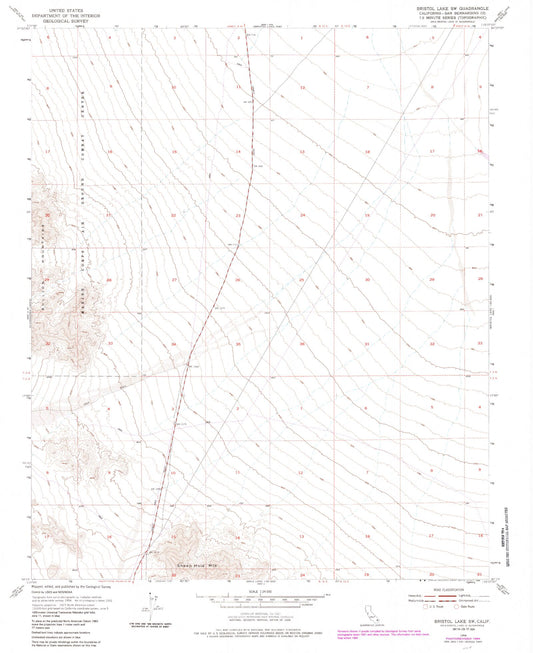 Classic USGS Bristol Lake SW California 7.5'x7.5' Topo Map Image