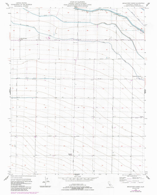 Classic USGS Broadview Farms California 7.5'x7.5' Topo Map Image